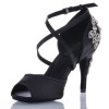 Chaussures de danse salsa Label Latin "Pola" Satin noir et strass