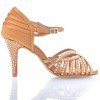 Chaussures de danse salsa Label Latin "Debra" Satin tan et strass