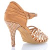 Chaussures de danse salsa Label Latin "Debra" Satin tan et strass