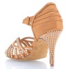 Chaussures de danse salsa Label Latin "Debra" Satin tan et strass