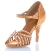 Chaussures de danse salsa Label Latin "Debra" Satin tan et strass