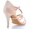 Chaussures de danse salsa Label Latin "Dalia" Satin tan flesh et strass