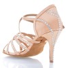 Chaussures de danse salsa Label Latin "Mina" Satin tan flesh et strass