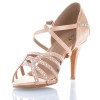 Chaussures de danse salsa Label Latin "Mina" Satin tan flesh et strass