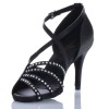 Chaussures de danse salsa Label Latin "Raina" Satin noir et strass