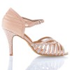 Chaussures de danse salsa Label Latin "deb" Satin tan flesh et strass