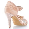 Chaussures de danse salsa Label Latin "deb" Satin tan flesh et strass