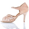 Chaussures de danse salsa Label Latin "deb" Satin tan flesh et strass