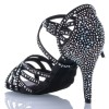 Chaussures de danse salsa Label Latin "Nerissa" Satin noir et strass