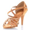 Chaussures de danse salsa Label Latin "Mina" Satin tan et strass