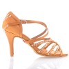 Chaussures de danse salsa Label Latin "Mina" Satin tan et strass