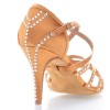 Chaussures de danse salsa Label Latin "Mina" Satin tan et strass