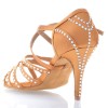 Chaussures de danse salsa Label Latin "Mina" Satin tan et strass