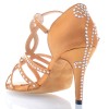 Chaussures de danse salsa Label Latin "Soha" Satin tan et strass