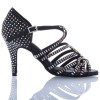 Chaussures de danse salsa Label Latin "Nirvana" Satin noir et strass