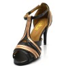 Chaussures de danse kizomba Label Latin " Ornella" simili cuir noir et satin beige