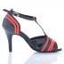 Chaussures de danse kizomba Label Latin " Ornella" simili cuir noir et satin rouge
