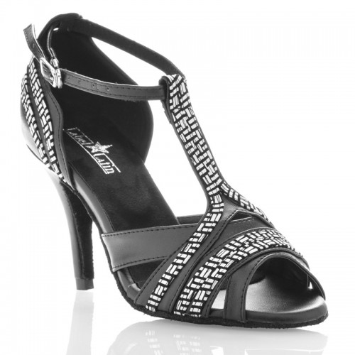 Chaussures de danse kizomba Label Latin " Ornella" simili cuir noir et motif graphique wax