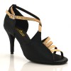 Chaussures de danse salsa Label Latin "Raina" Satin noir et glitter or