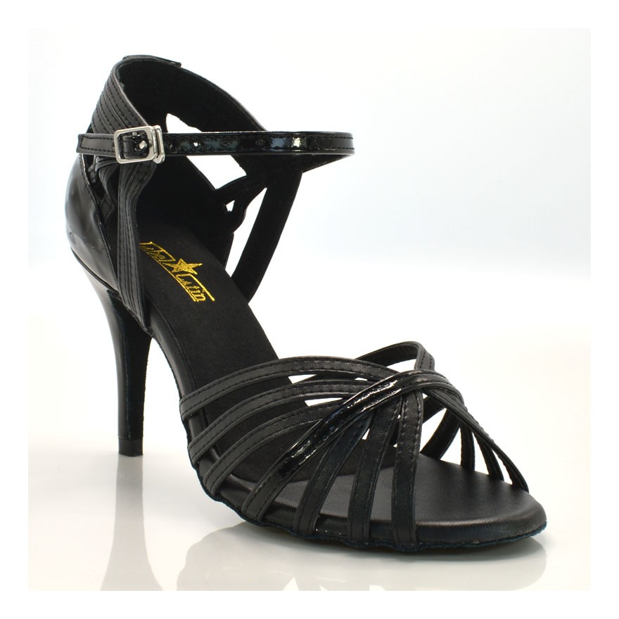 Chaussures de danse salsa Label Latin "Nora" Simili cuir noir vernis