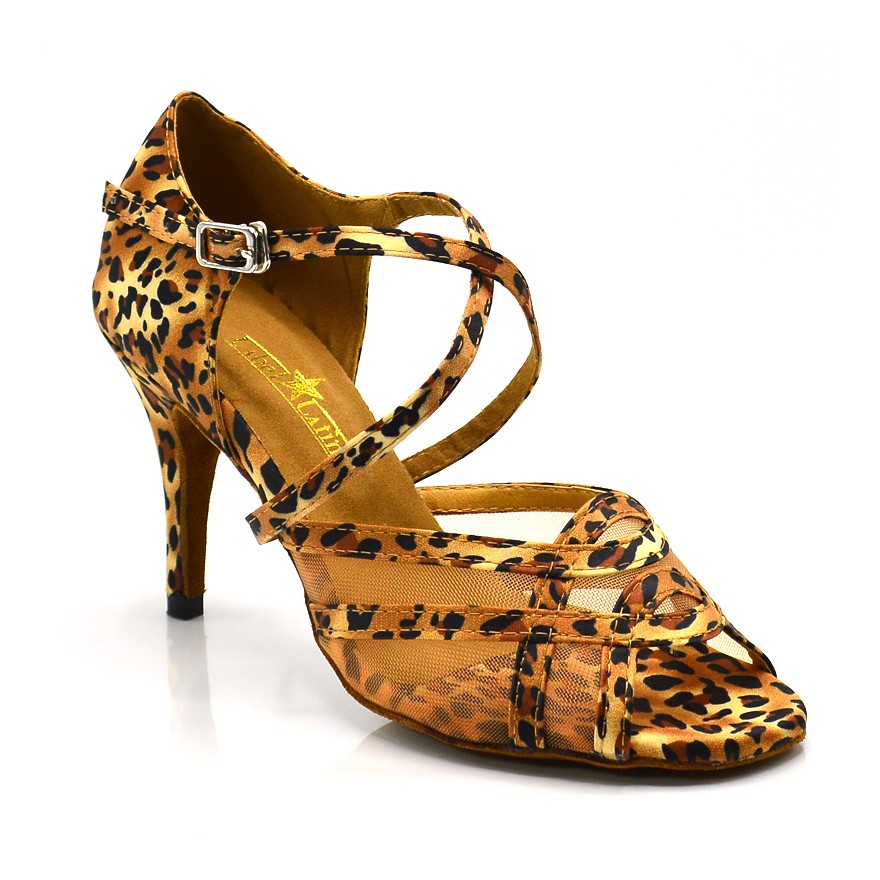 Chaussures de danse salsa Label Latin "Helena Satin imprimé léopard