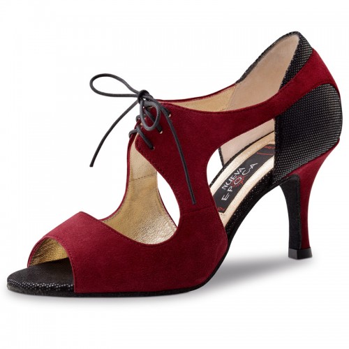 Chaussures de danse Nueva Epoca Werner Kern "Nesrin" Daim bordeaux et cuir noir imitation peau de lézard