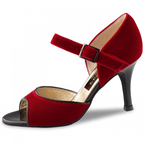 Chaussures de danse Nueva Epoca Werner Kern "Romy" velours rouge et cuir noir vernis