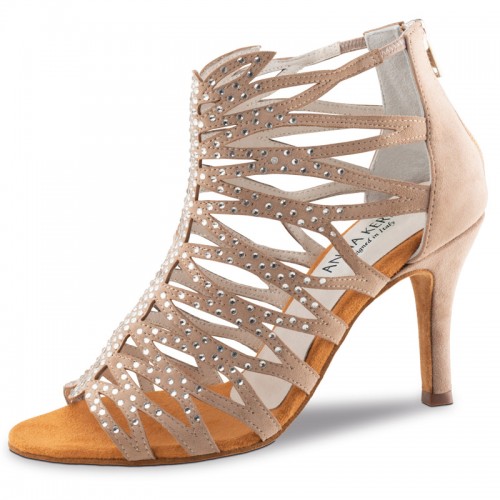 Chaussures de danse Anna Kern "Padma" 7,5 cm satin tan Flesh et strass