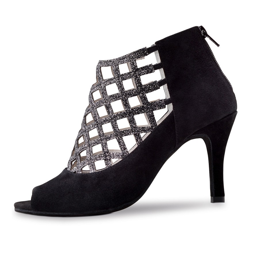 Chaussures de danse Anna Kern "Olga" 7,5 cm daim noir et glitter argent