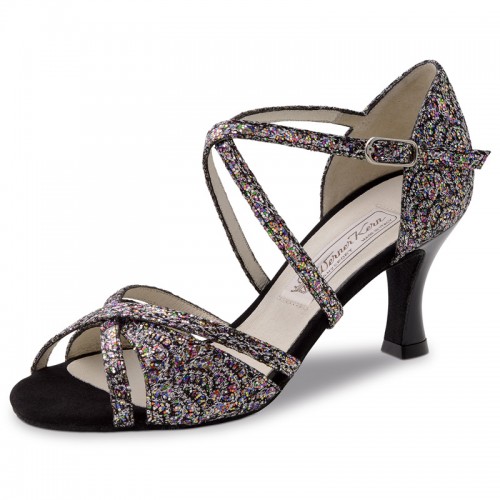 Chaussures de danse Werner Kern "July" 6,5 cm broca argent multicolor et cuir noir vernis
