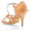 Chaussures de danse salsa Label Latin "Dalia" Satin tan et strass