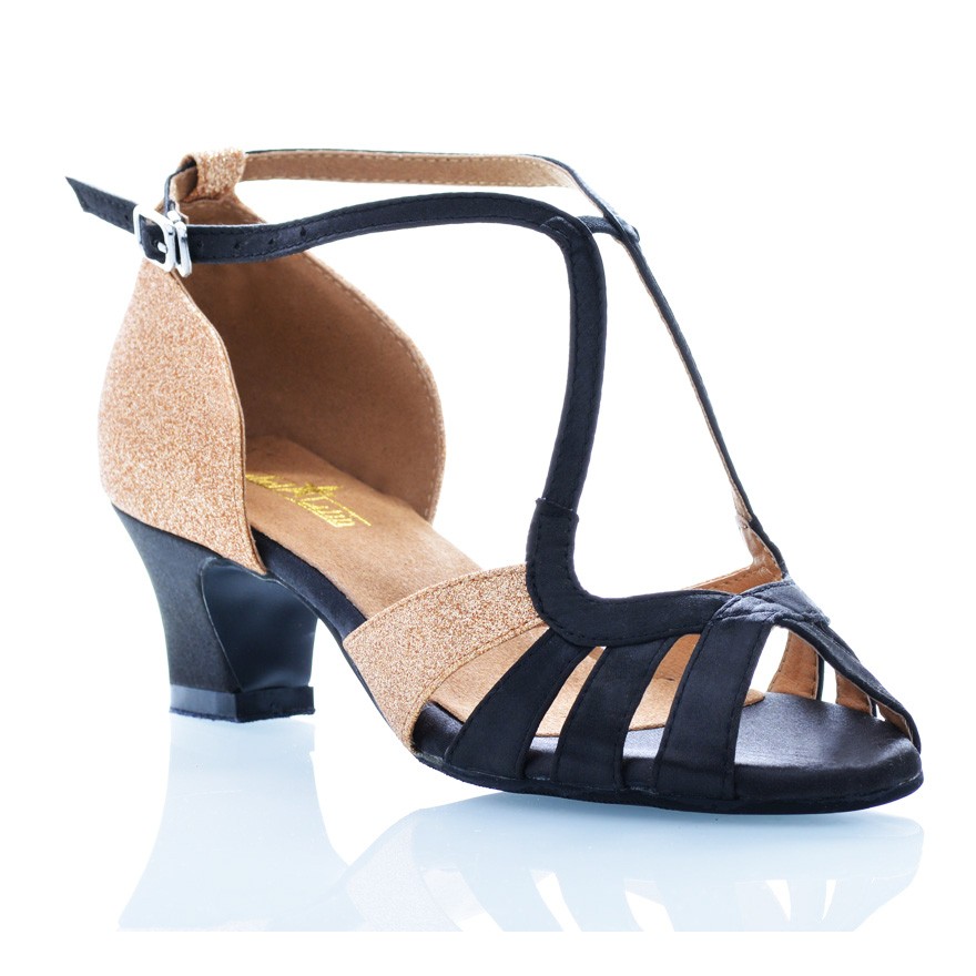 Chaussures de danse Label Latin "Lucie" satin noir et glitter or