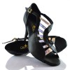 Chaussures de danse Label Latin "Mica" satin noir et simili cuir vernis argent