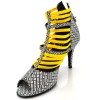 Chaussures de danse Label Latin "Nissa" Elastique jaune et Simili cuir motifs noir et blanc