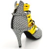 Chaussures de danse Label Latin "Nissa" Elastique jaune et Simili cuir motifs noir et blanc