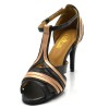Chaussures de danse Label Latin " Ornella" simili cuir noir et satin beige