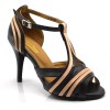 Chaussures de danse Label Latin " Ornella" simili cuir noir et satin beige