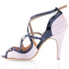 Chaussures de danse Label Latin " Sheila" simili cuir noir vernis et satin beige