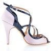 Chaussures de danse Label Latin " Sheila" simili cuir noir vernis et satin beige