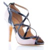 Chaussures de danse Label Latin " Sheila" simili cuir noir vernis et satin beige