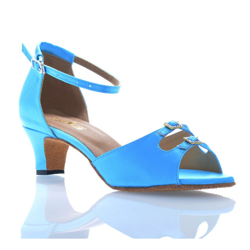 Chaussures de danse Label Latin "Strass" satin bleu turquoise