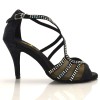 Chaussures de danse Label Latin "Tricia" Simili cuir motifs floral noir et strass