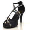 Chaussures de danse Label Latin "Tricia" Simili cuir motifs floral noir et strass