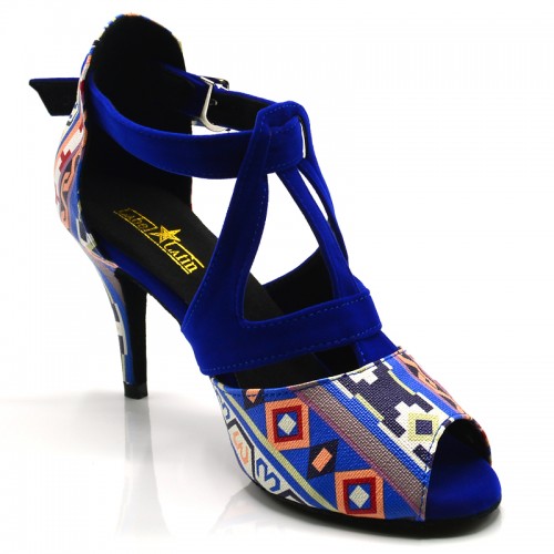 Chaussures de danse Label Latin " Twila" simili cuir wax et velours bleu