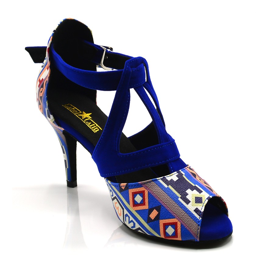 Chaussures de danse Label Latin " Twila" simili cuir wax et velours bleu