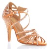 Chaussures de danse Label Latin "Wanda" satin tan et strass