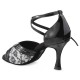 Chaussures de danse Rummos "Mia" Cuir noir vernis et dentelle noir et blanc à fleurs
