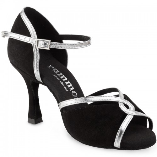 Chaussures de danse Rummos "Selma" daim noir et cuir argent